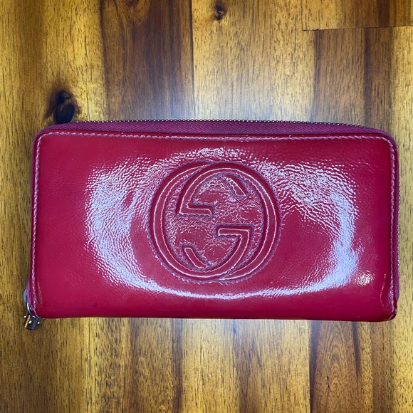 Gucci Red Zipper Large Monogram Logo GG Clutch Wallet - Picture 16 of 16